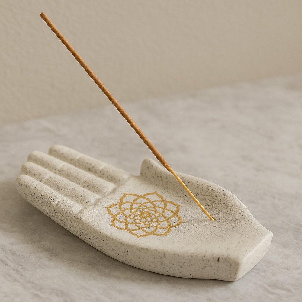 Golden Lotus Ceramic Incense Holder: Meditation Altar Decor NEW